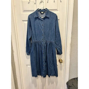 Vintage Eddie‎ Bauer Dress Denim Prairie Button Down Modest Farmhouse Medium